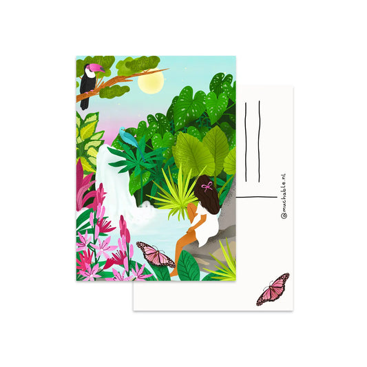 Woman by Waterfall Postcard