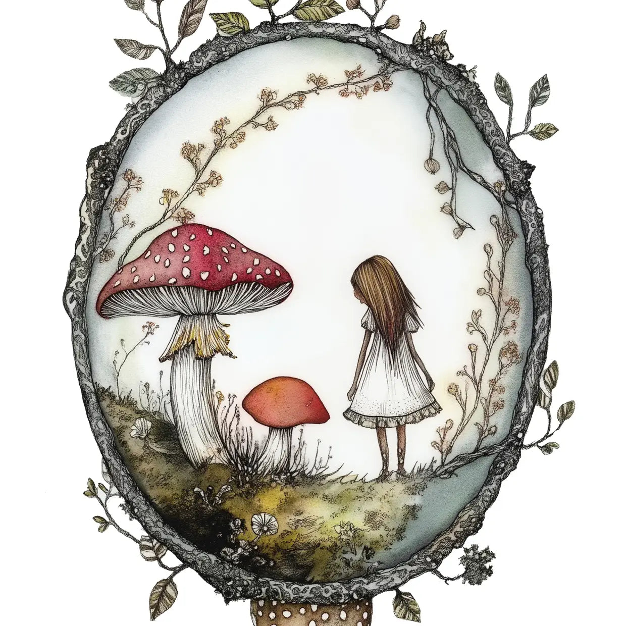 Enchanted Mushroom: The Curious Girl Postcard