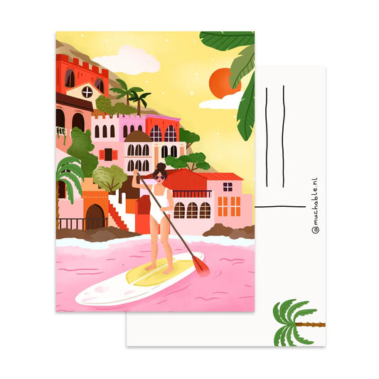 Summer Paddle Boarding Woman Postcard