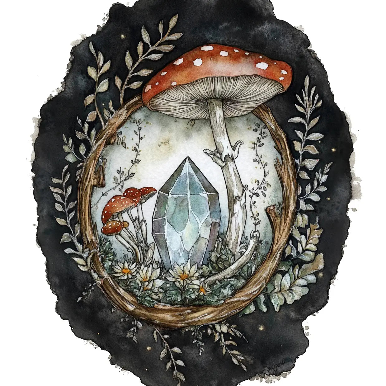 Enchanted Mushrooms: Crystal Postcard