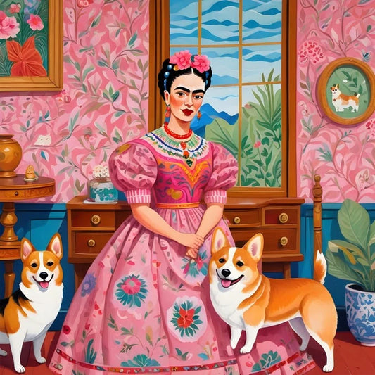 Frida with Corgi