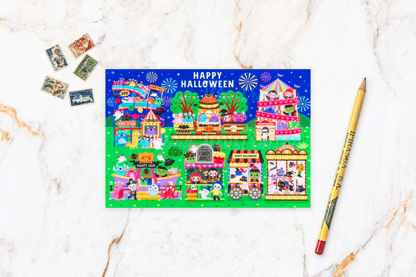 Halloween Fairgrounds Postcard