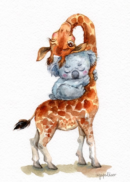 Giraffe & Koala Hug Postcard