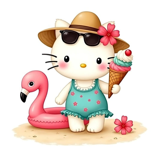 Hello Kitty with a Flamingo Floaty
