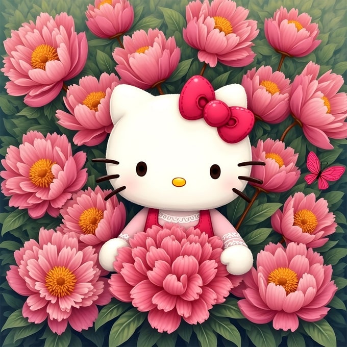 Hello Kitty in Pink Flowers