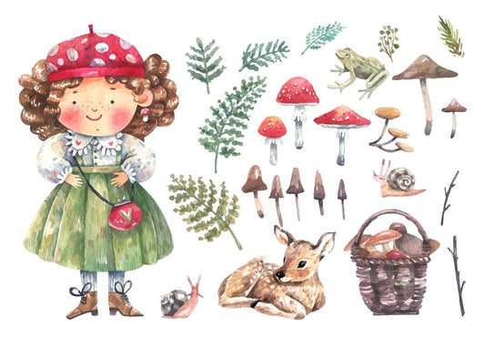Mushroom Girl & Fawn Postcard